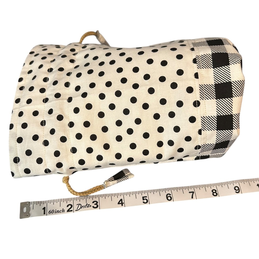 Black White Polka Dot Buffalo Plaid Handmade Drawstring Pouch Bucket Bag NEW - Picture 6 of 7